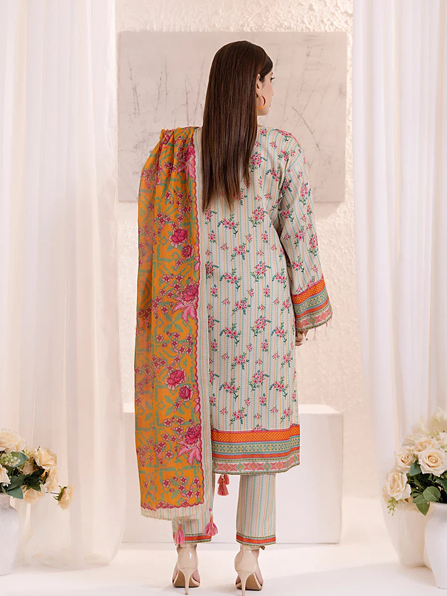 3PCnstitched Lawn Silk Printed Suit (ASI136)