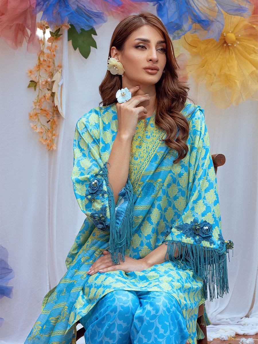 3pc Unstitched - Printed Lawn Silk Suit