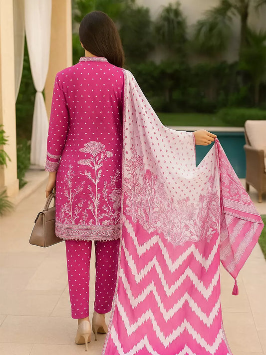 3PC Unstitched Printed Lawn Silk Suit (SUNS7ASI169)