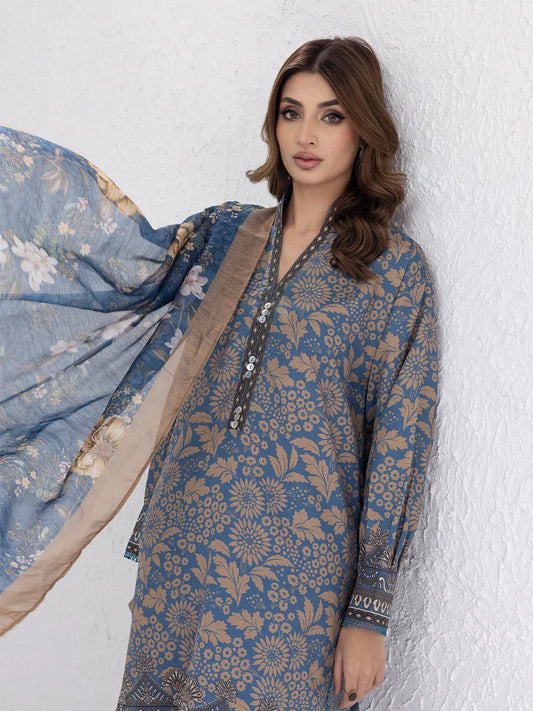 3PC Unstitched Printed Lawn Silk Suit (ASI073)