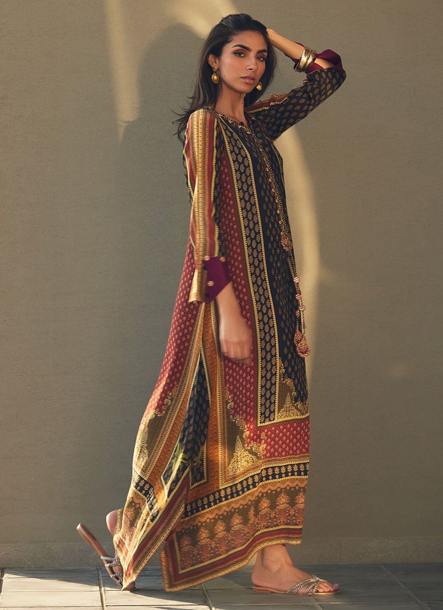 Ophelia Onyx Crepe Kaftan with Dupatta