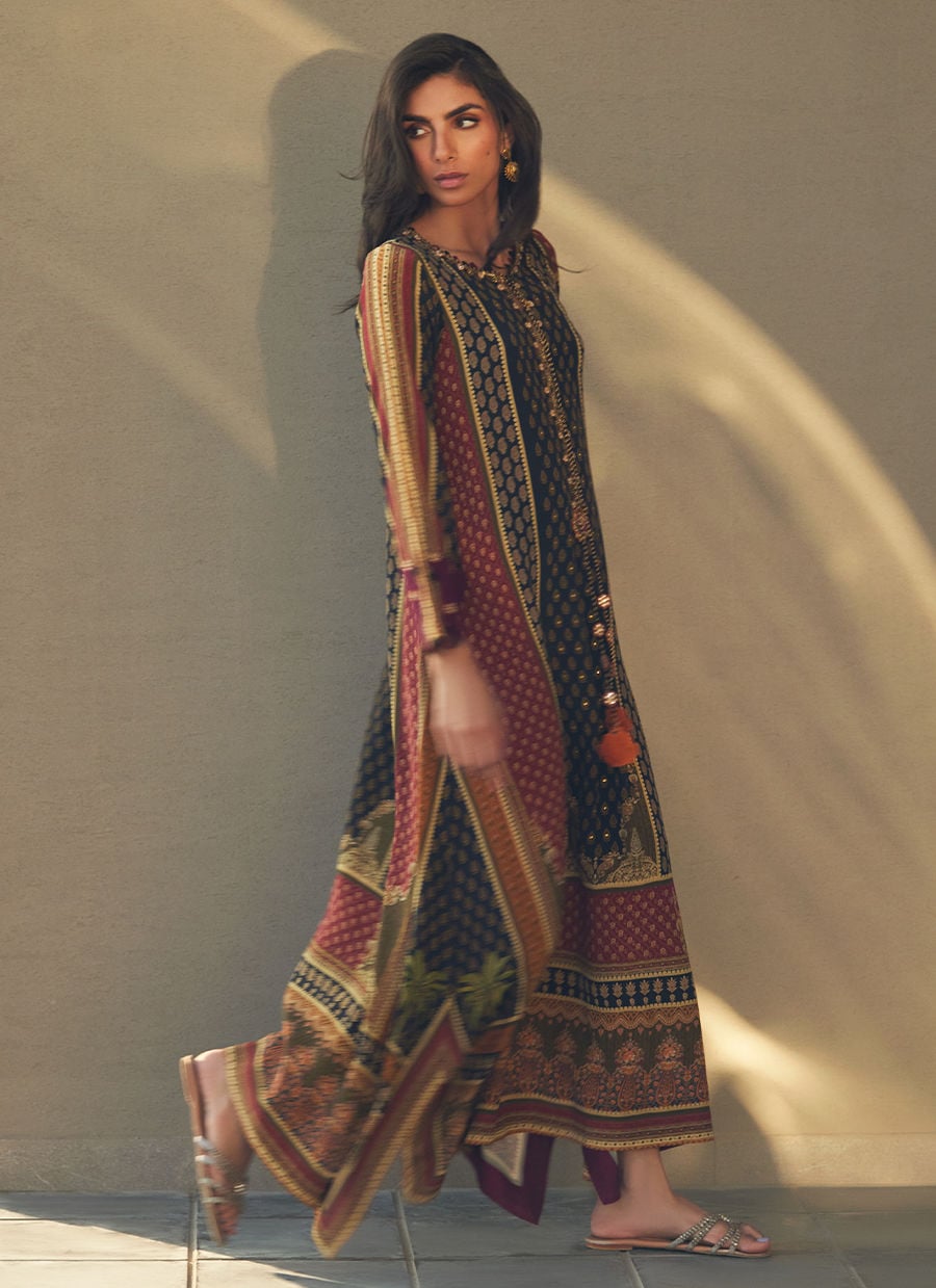 Ophelia Onyx Crepe Kaftan with Dupatta
