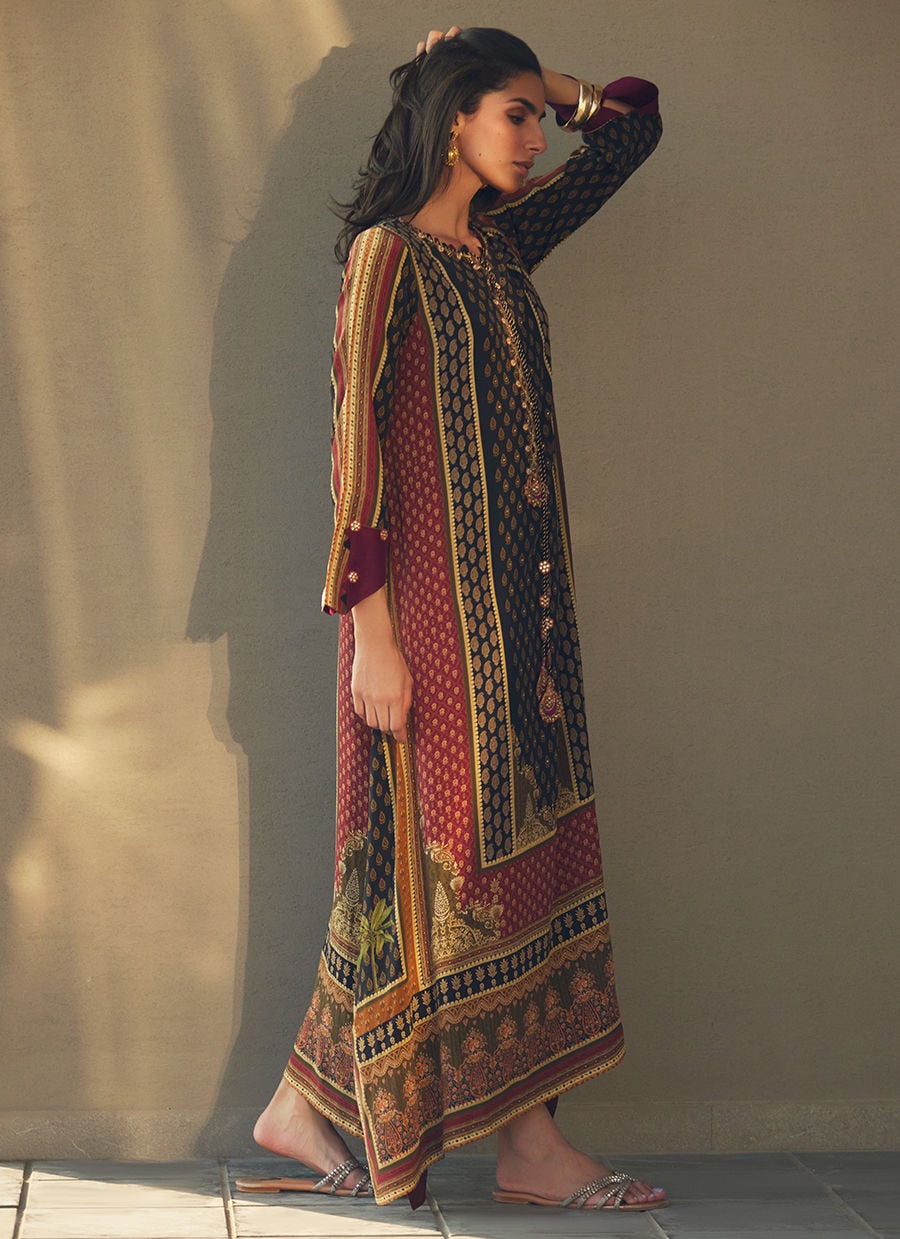 Ophelia Onyx Crepe Kaftan with Dupatta