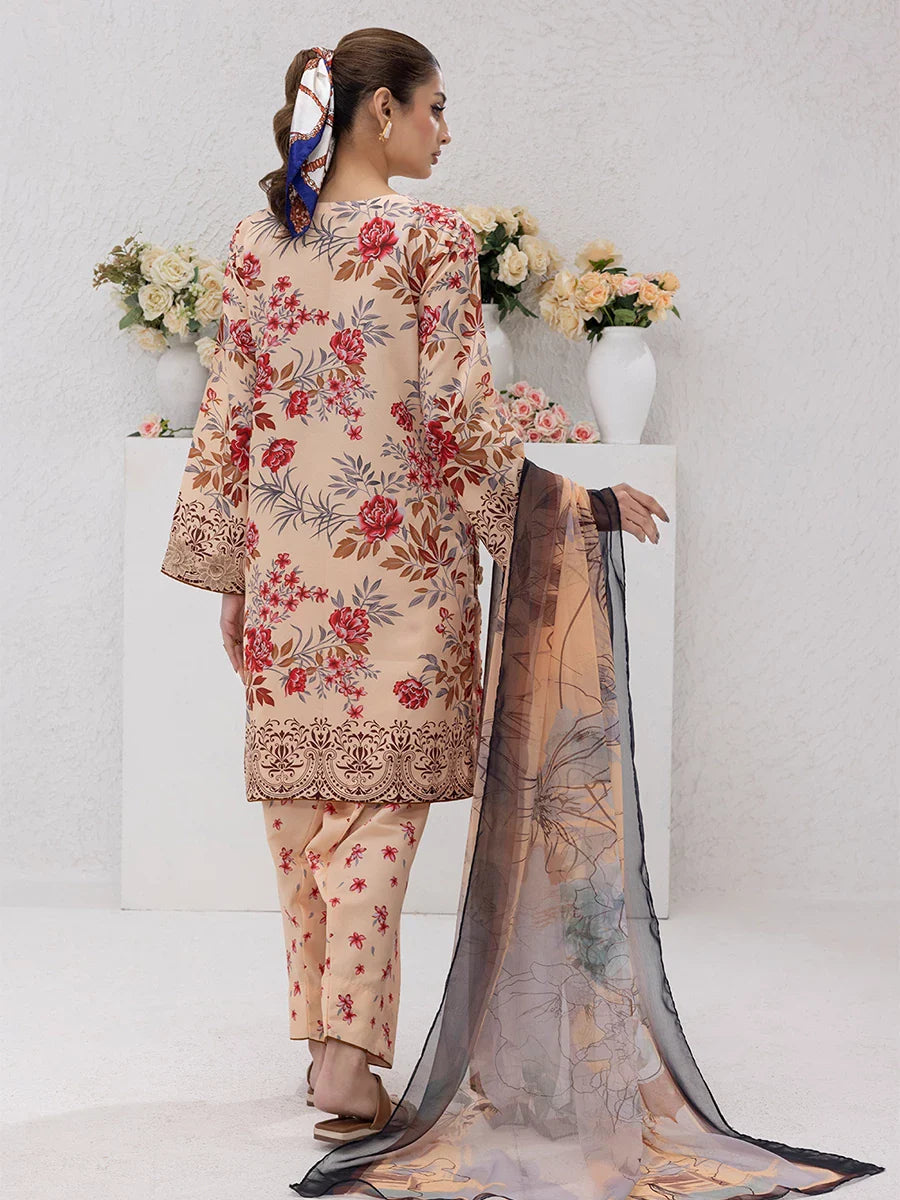 3pc Unstitched - Printed Lawn Silk Suit (ASI086)