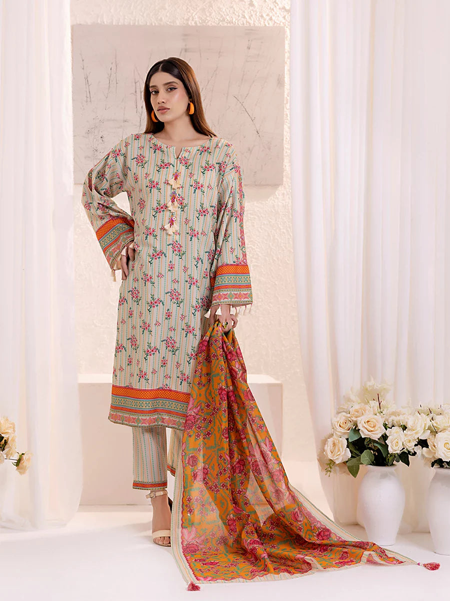 3PCnstitched Lawn Silk Printed Suit (ASI136)
