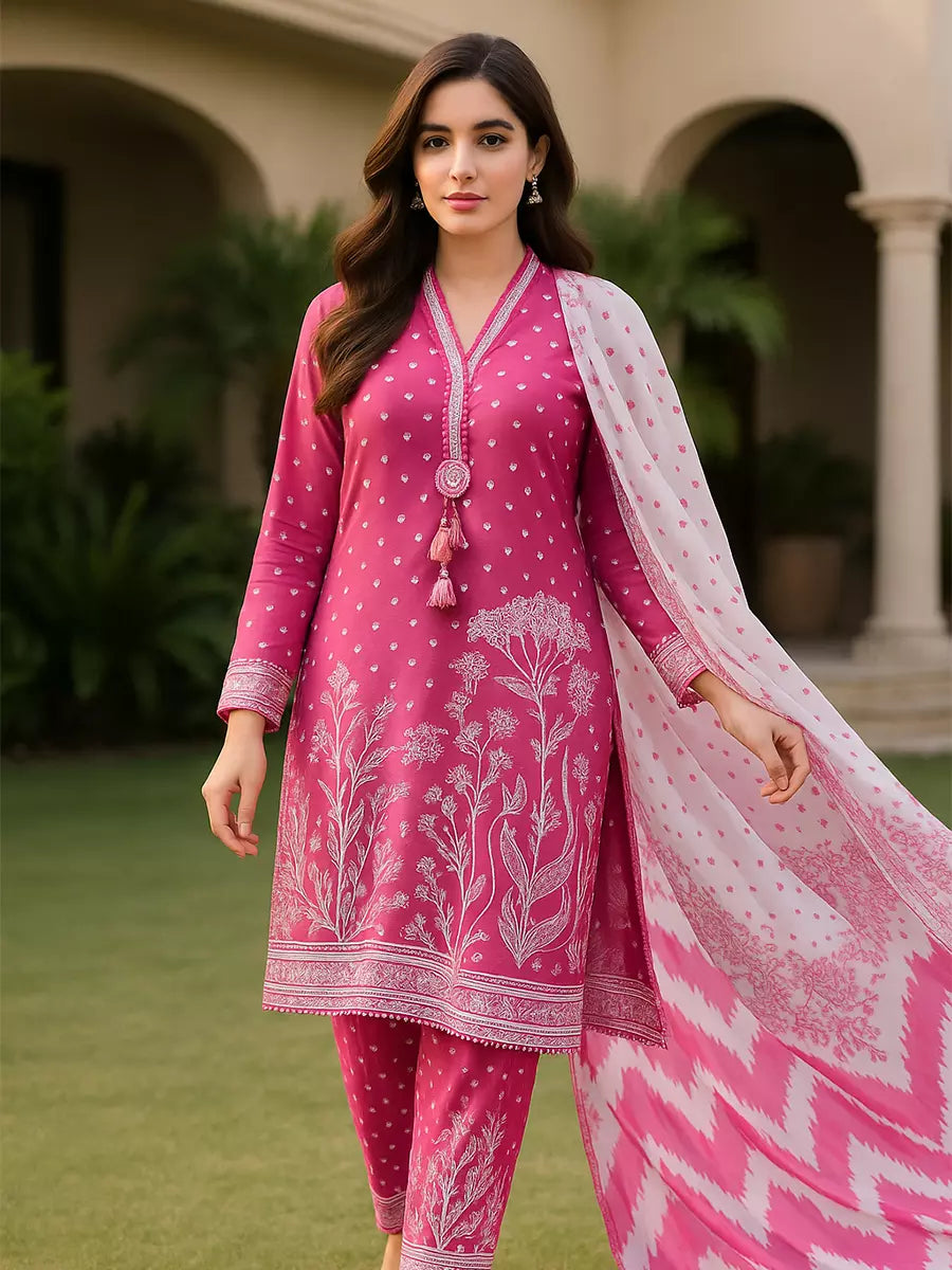 3PC Unstitched Printed Lawn Silk Suit (SUNS7ASI169)