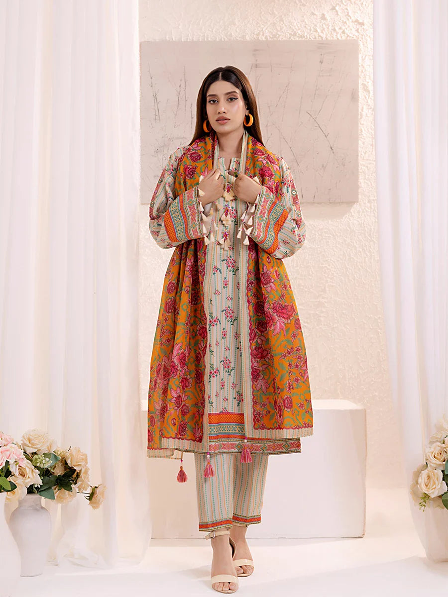 3PCnstitched Lawn Silk Printed Suit (ASI136)