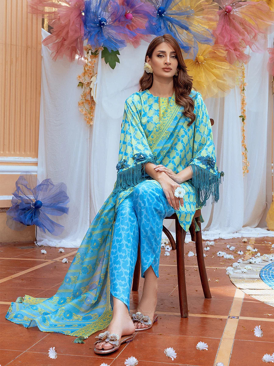3pc Unstitched - Printed Lawn Silk Suit
