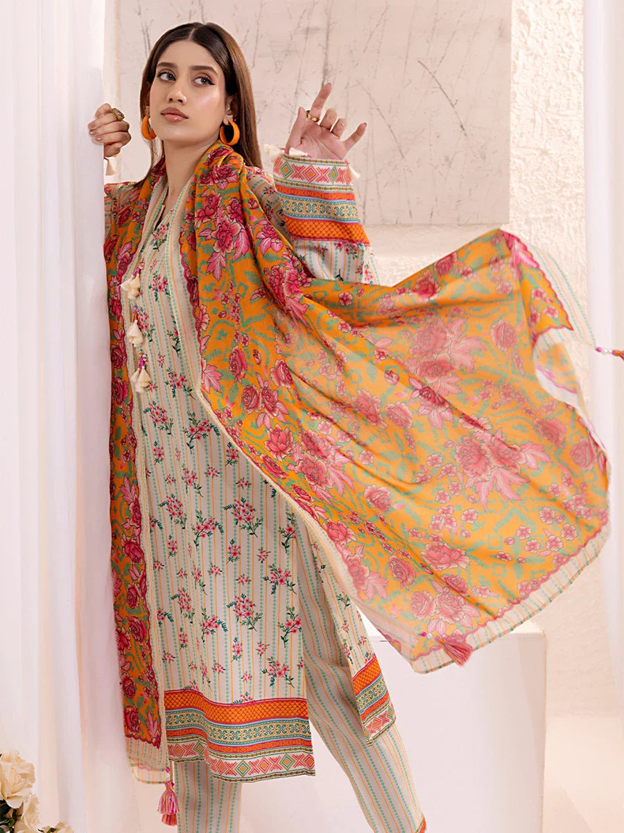 3PCnstitched Lawn Silk Printed Suit (ASI136)