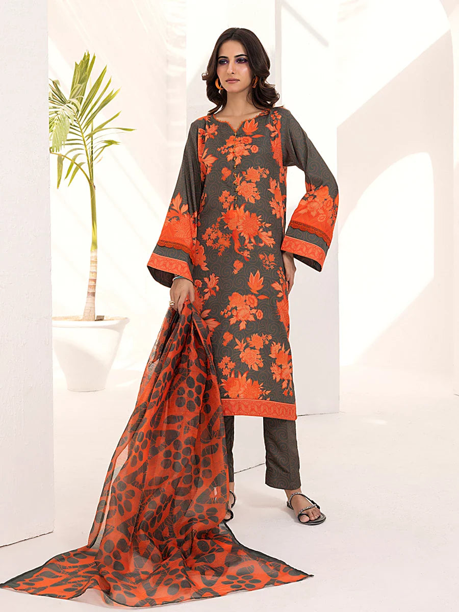 3PC Unstitched Printed Lawn Silk Suit (ASI094)