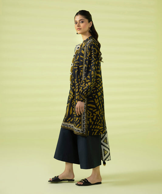 PRINTED LAWN SUIT - Black & Yellow