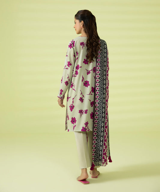 PRINTED LAWN SUIT - Off white & Magenta