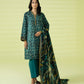 PRINTED LAWN SUIT - Teal Blue & Black