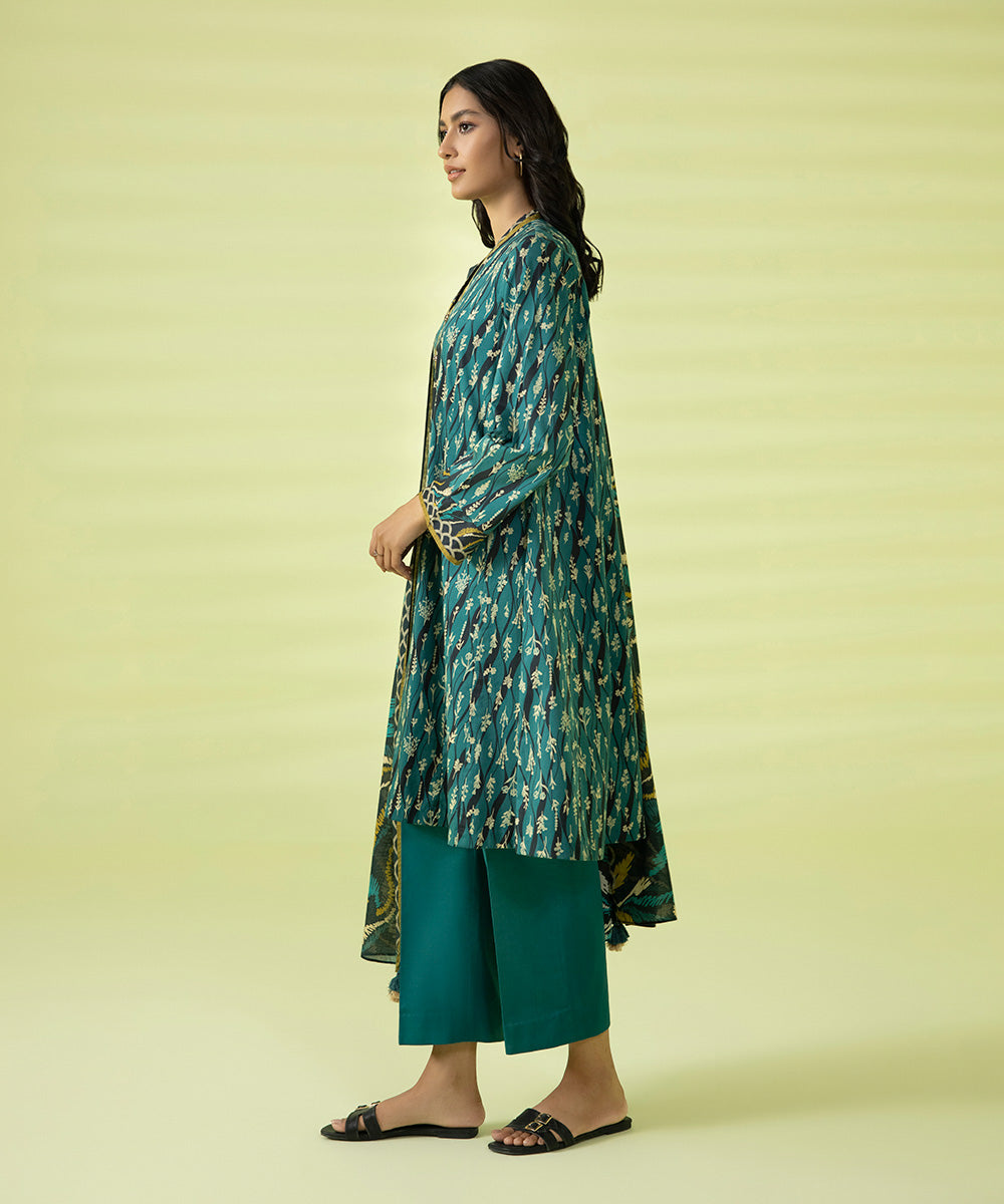 PRINTED LAWN SUIT - Teal Blue & Black
