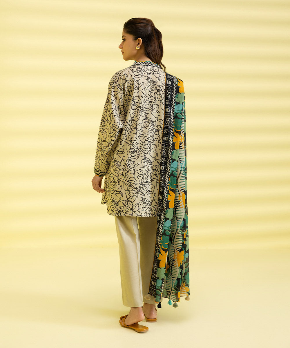PRINTED LAWN SUIT - Ivory & Black