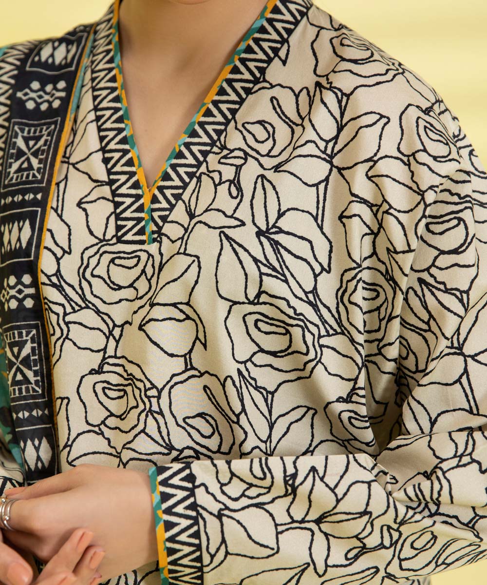 PRINTED LAWN SUIT - Ivory & Black