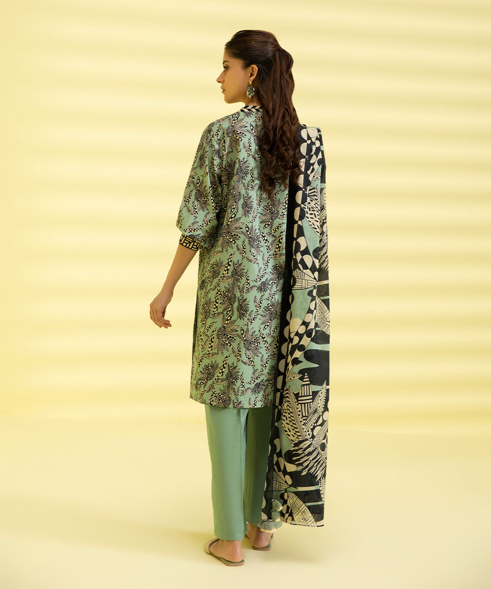 PRINTED LAWN SUIT - Pistachio & Black