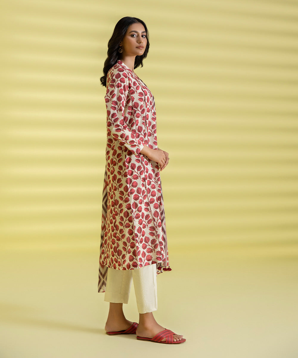 PRINTED LAWN SUIT - Red and Off white