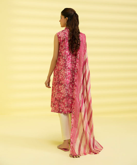 PRINTED LAWN SUIT - Magenta & Offwhite