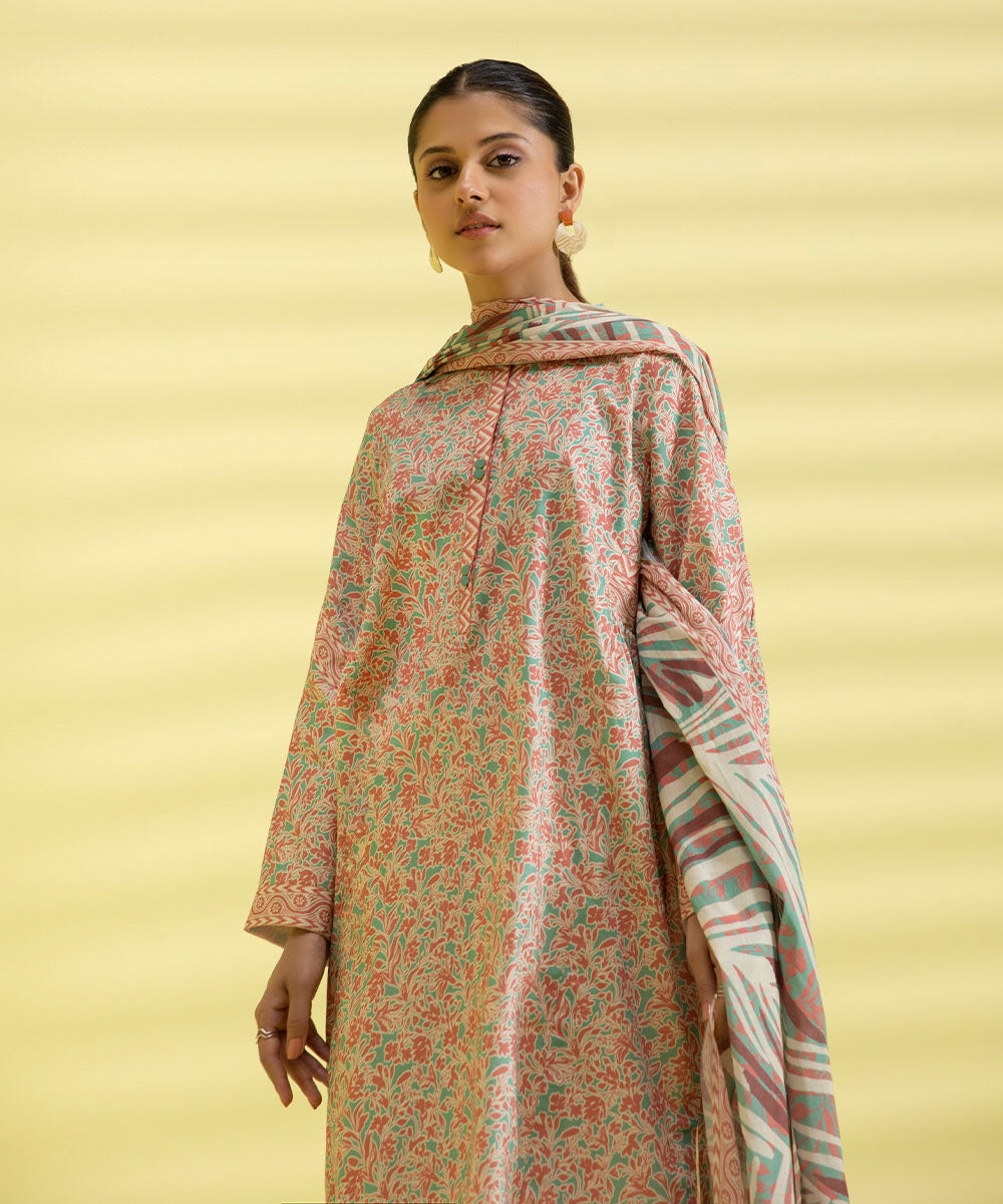 PRINTED LAWN SUIT - Laurel and Blush Pink