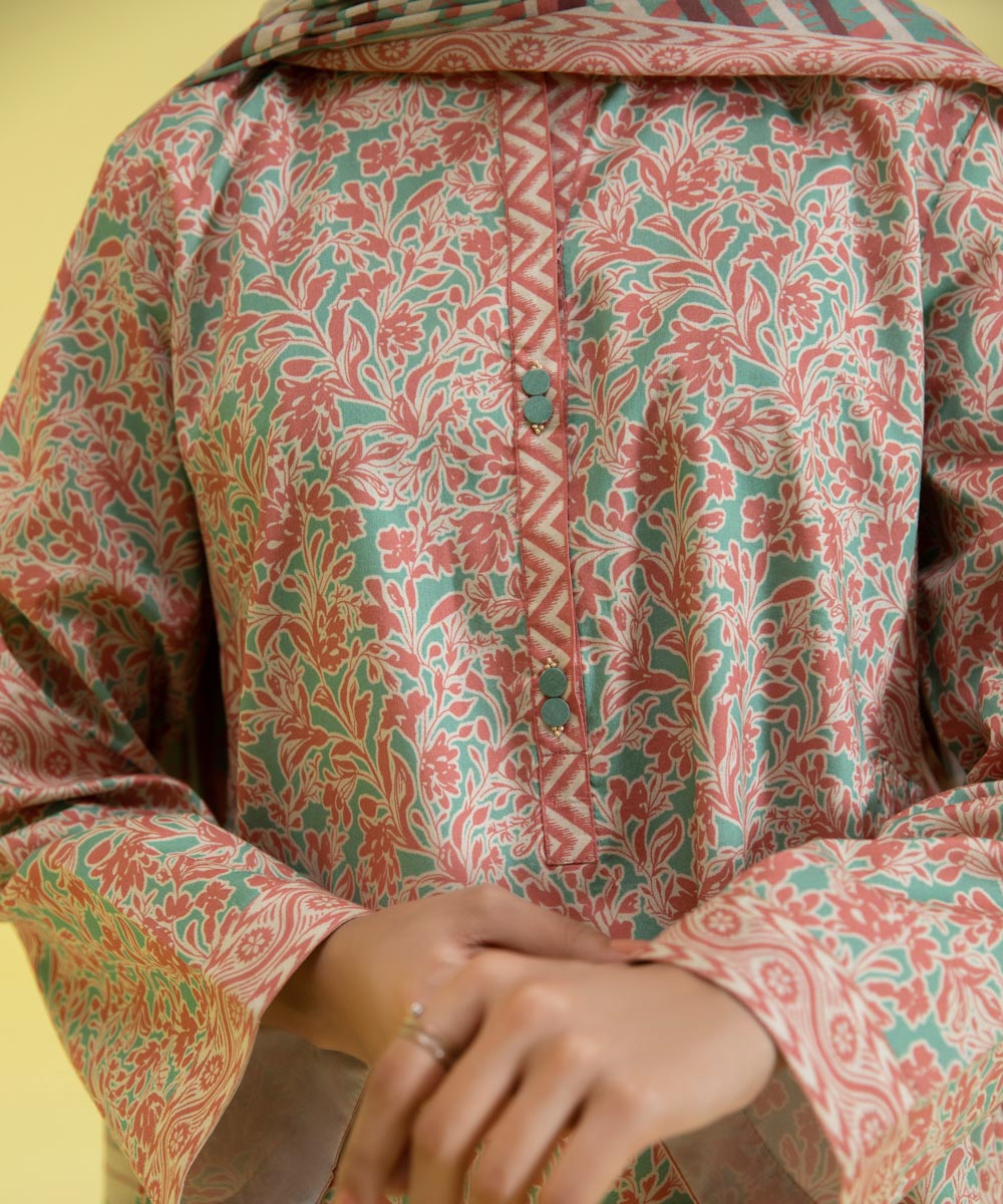 PRINTED LAWN SUIT - Laurel and Blush Pink