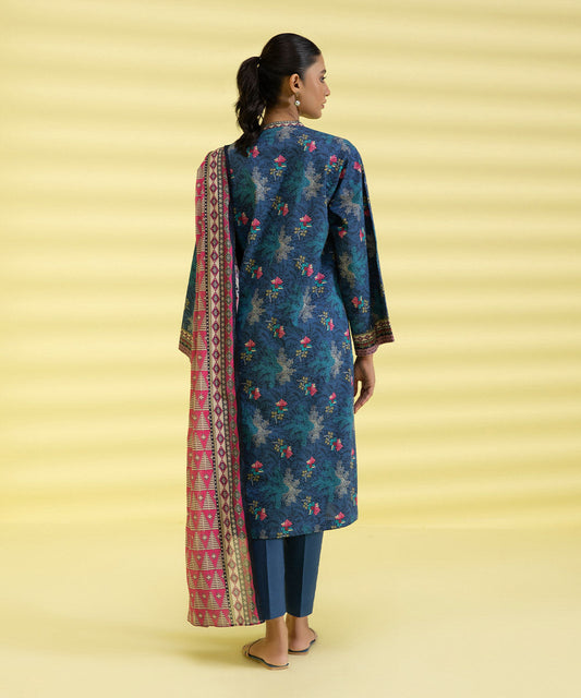 PRINTED LAWN SUIT - Stone Blue & Pink