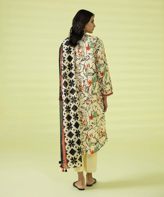 PRINTED LAWN SUIT - Off White & Black