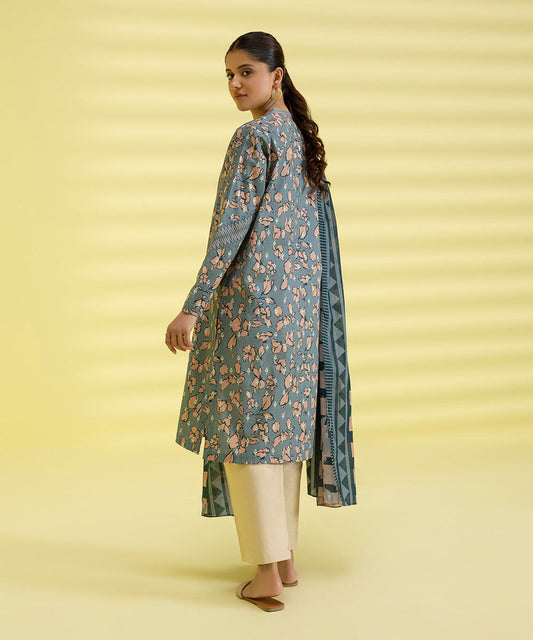 PRINTED LAWN SUIT - Tea Pink and Teal grey