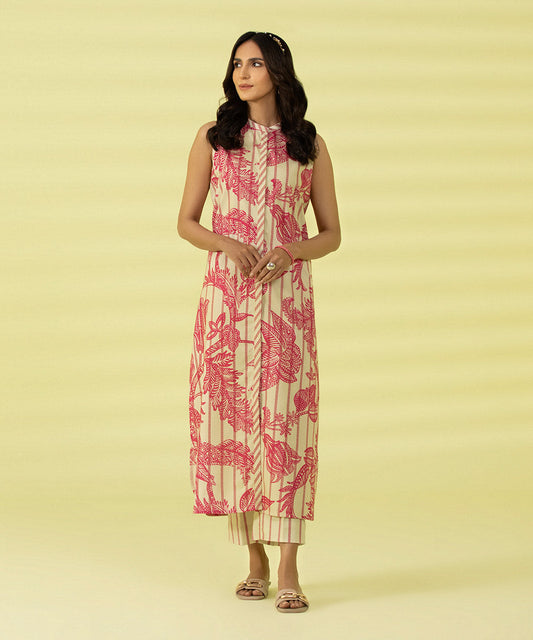 PRINTED LAWN SUIT - Ivory and Pink