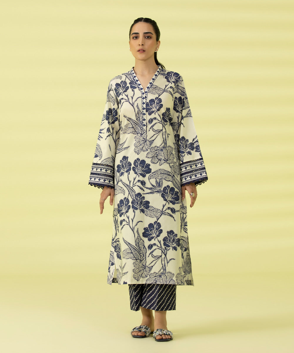 PRINTED LAWN SUIT - Indigo Blue and Off white