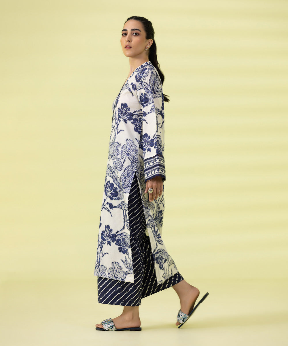 PRINTED LAWN SUIT - Indigo Blue and Off white