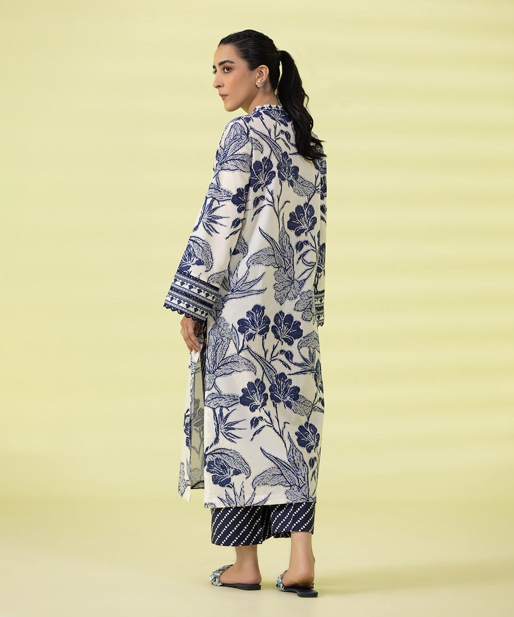 PRINTED LAWN SUIT - Indigo Blue and Off white