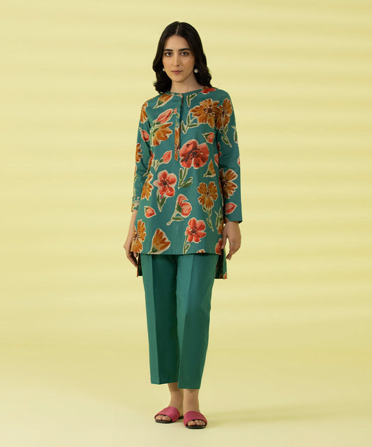 PRINTED LAWN SUIT - Turquoise