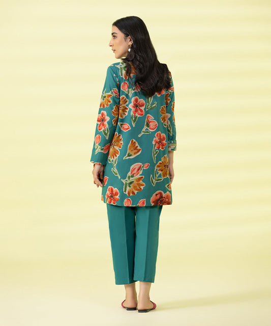 PRINTED LAWN SUIT - Turquoise