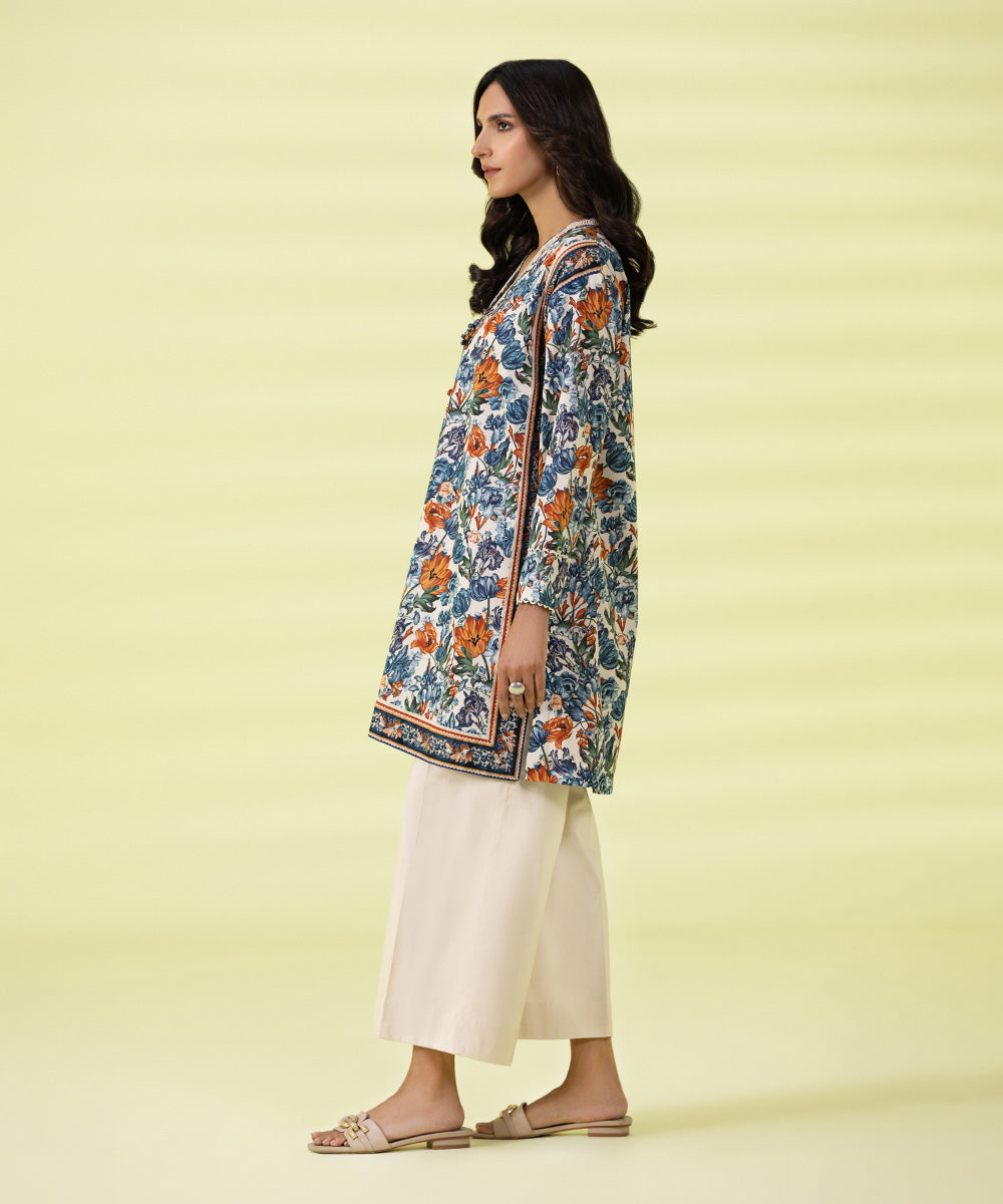PRINTED LAWN SUIT - Off White and Blue