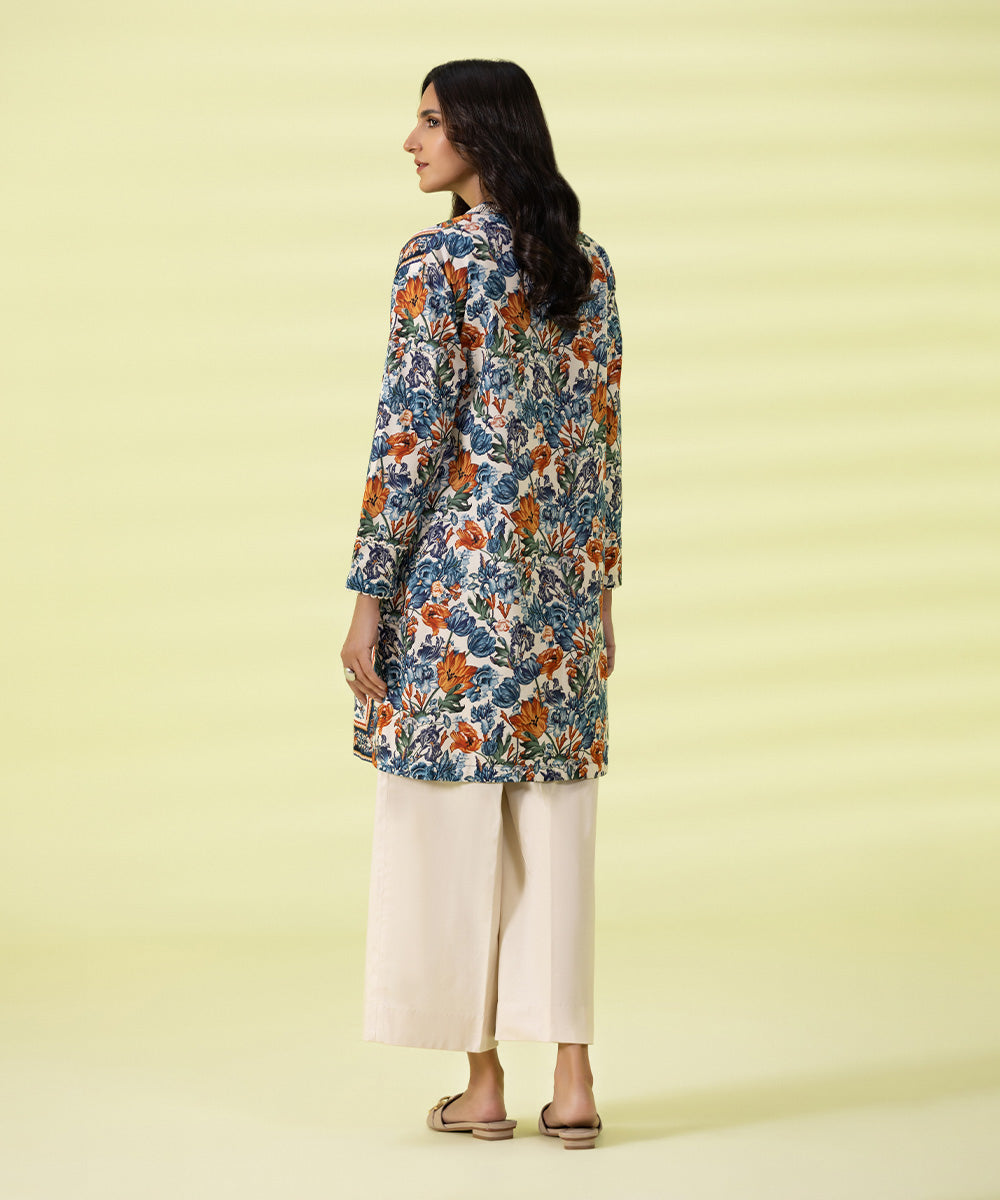 PRINTED LAWN SUIT - Off White and Blue