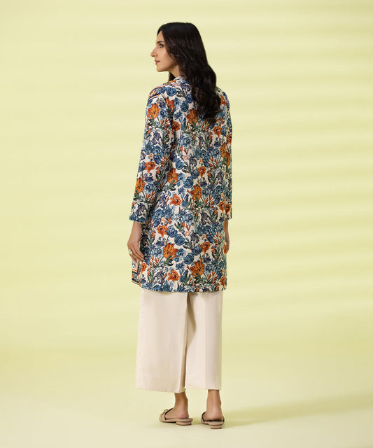 PRINTED LAWN SUIT - Off White and Blue