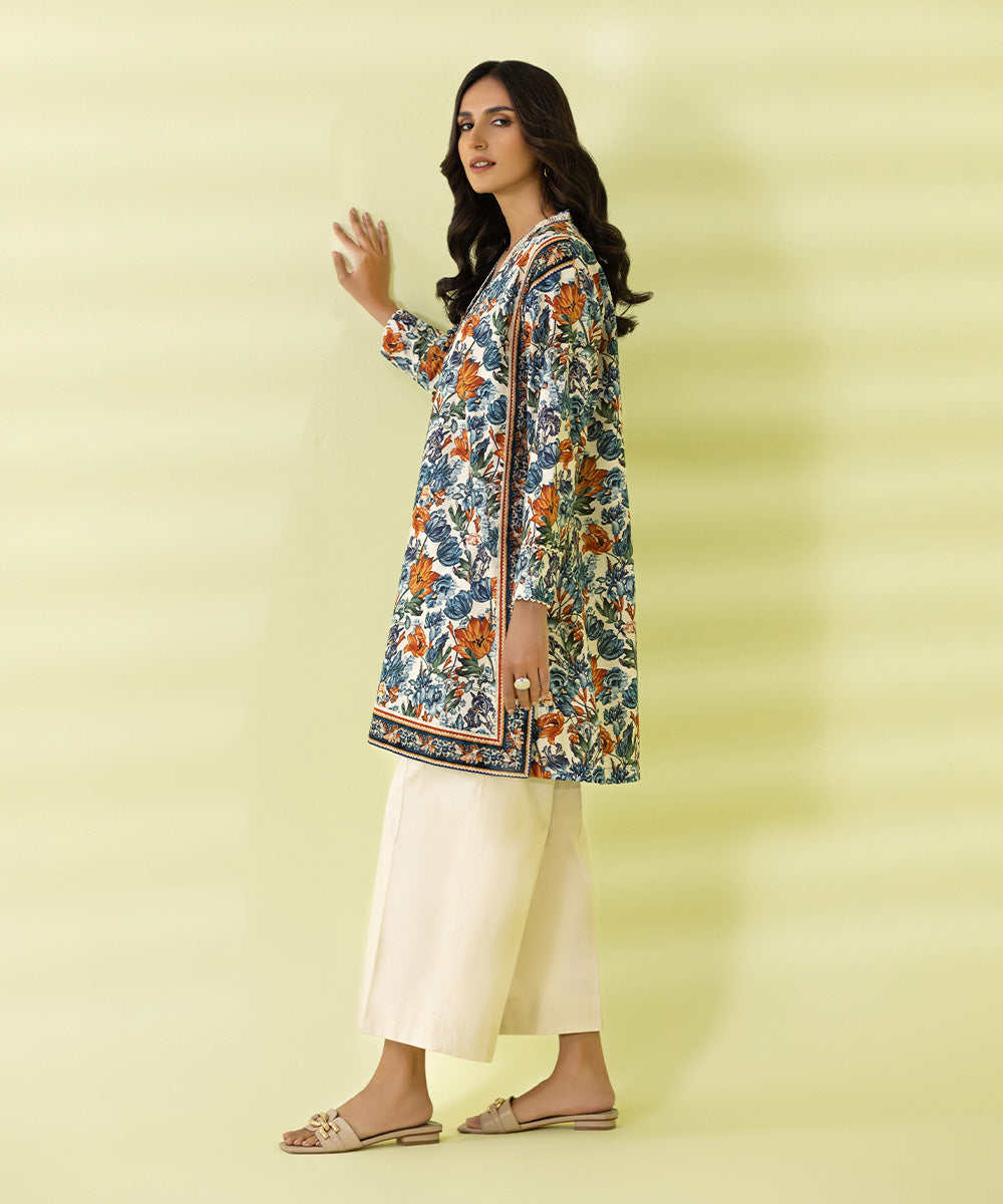 PRINTED LAWN SUIT - Off White and Blue