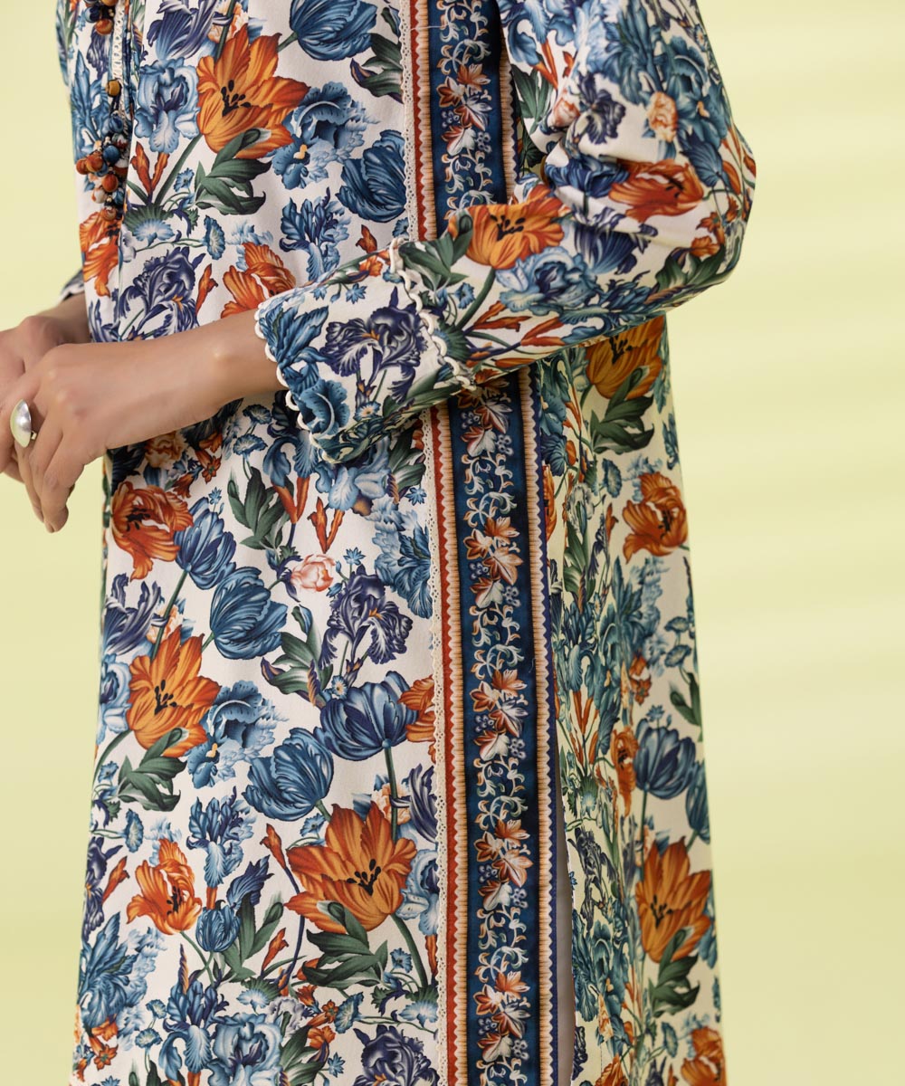 PRINTED LAWN SUIT - Off White and Blue