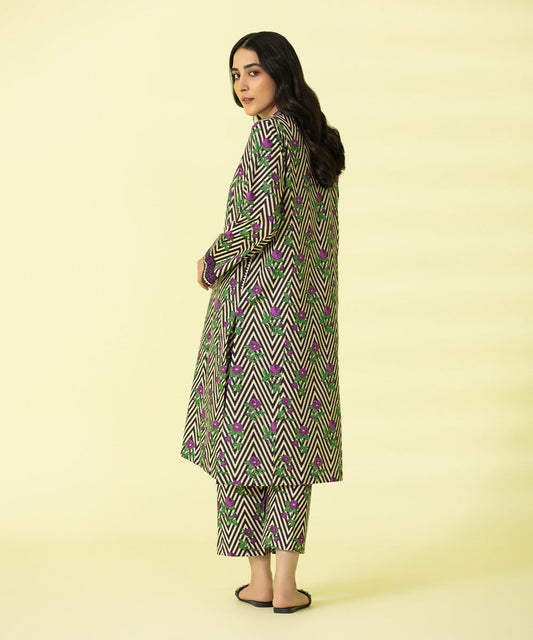 PRINTED LAWN SUIT - Off white and Magenta