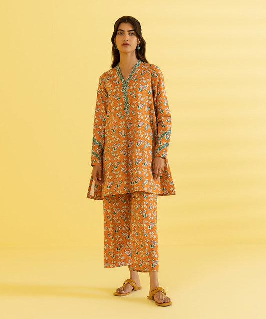 PRINTED LAWN SUIT - Tangerine