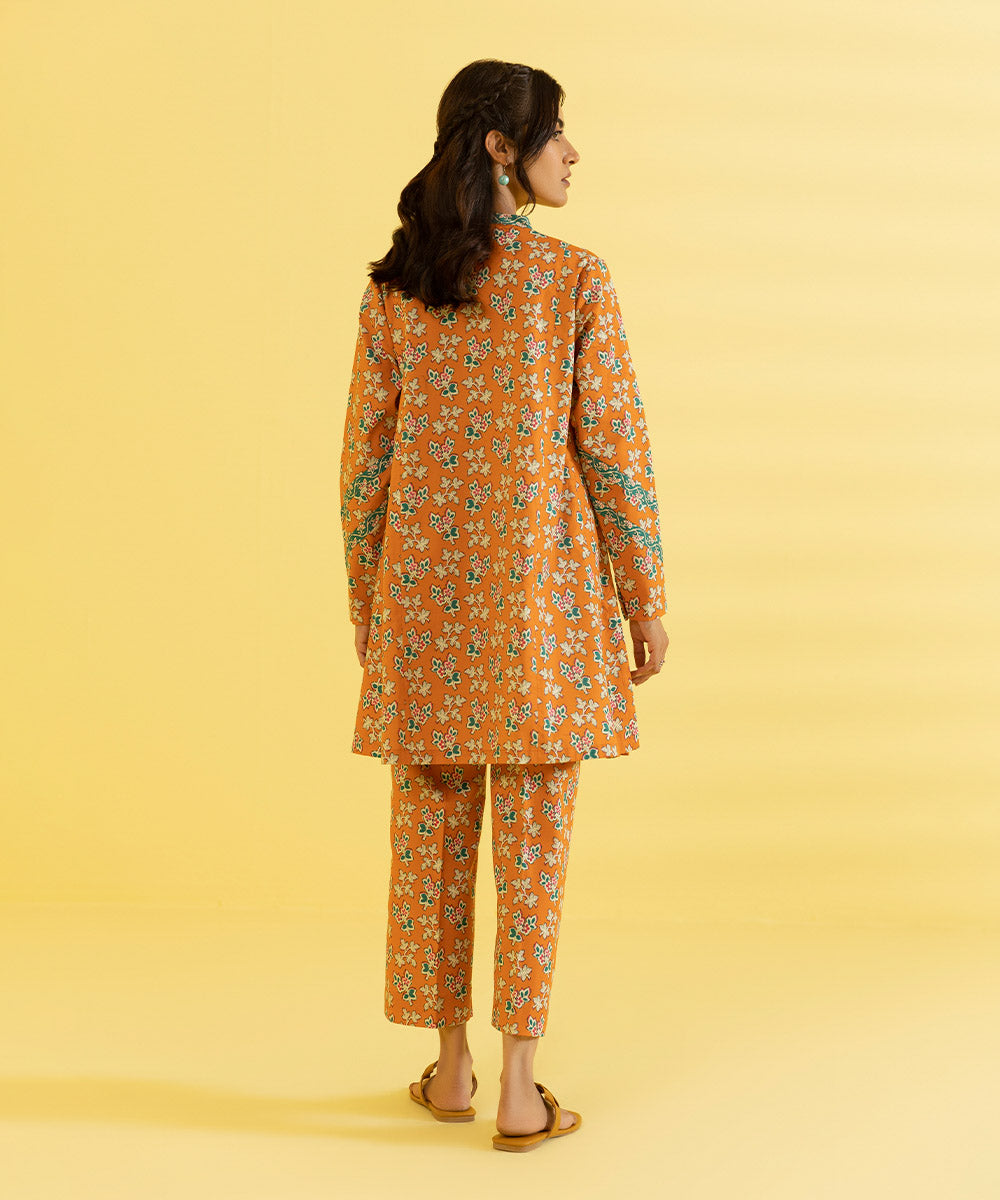 PRINTED LAWN SUIT - Tangerine