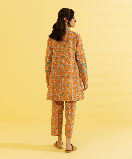 PRINTED LAWN SUIT - Tangerine