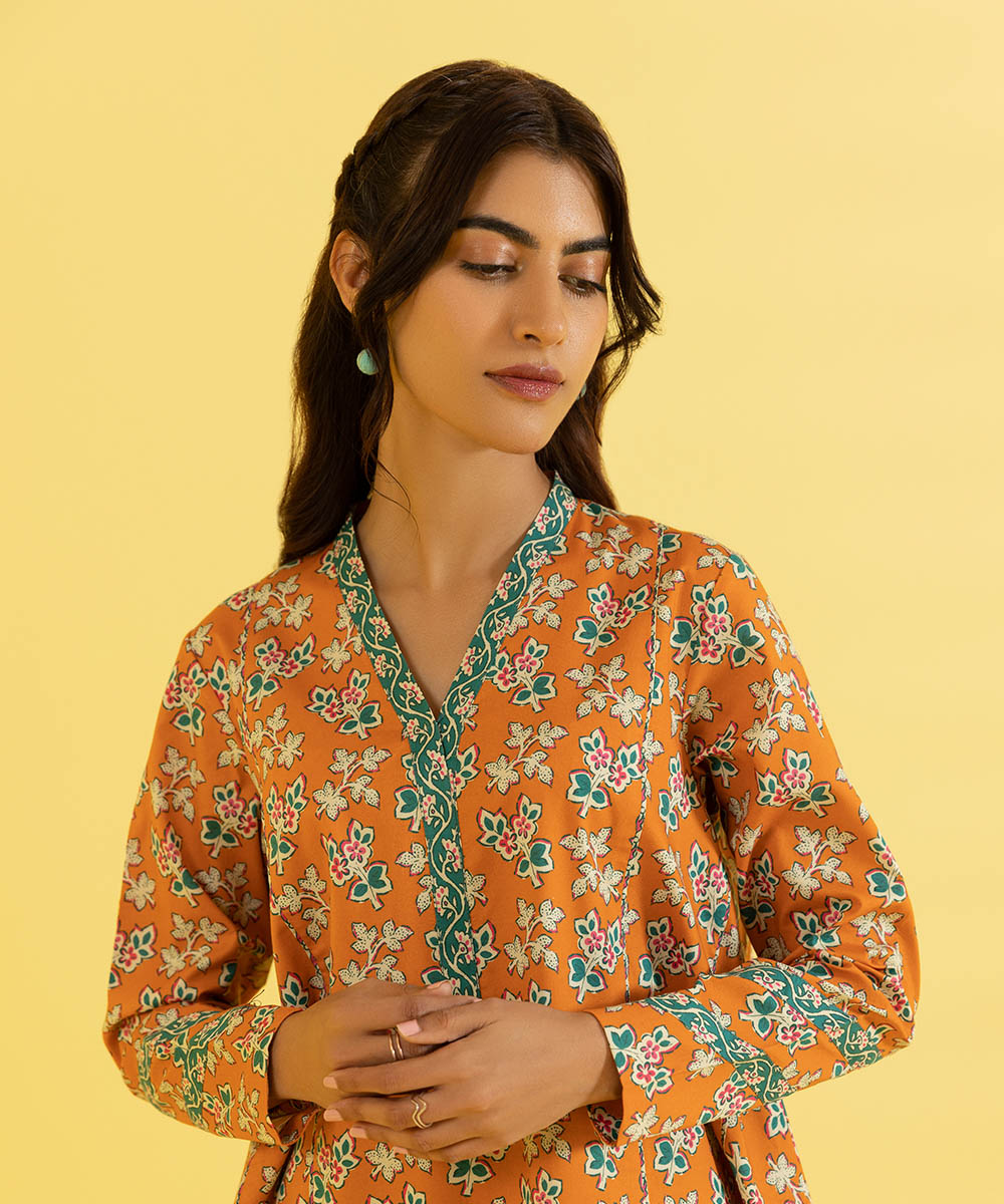 PRINTED LAWN SUIT - Tangerine