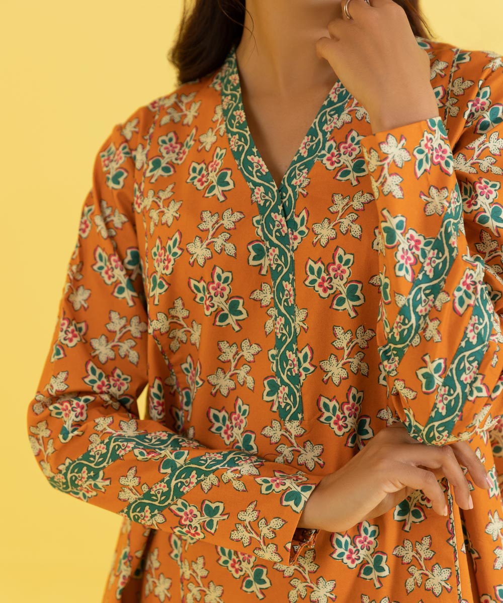 PRINTED LAWN SUIT - Tangerine