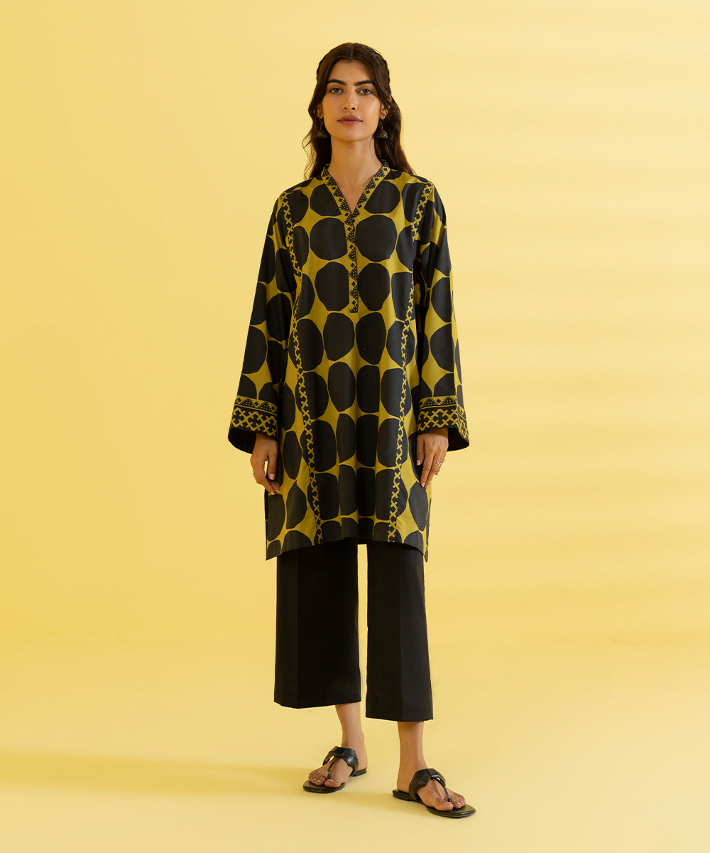 PRINTED LAWN SUIT - Black and Yellow