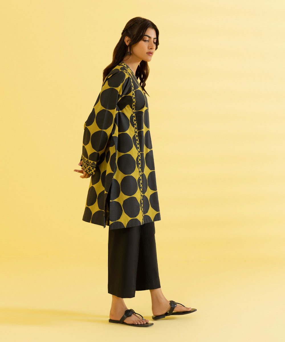 PRINTED LAWN SUIT - Black and Yellow