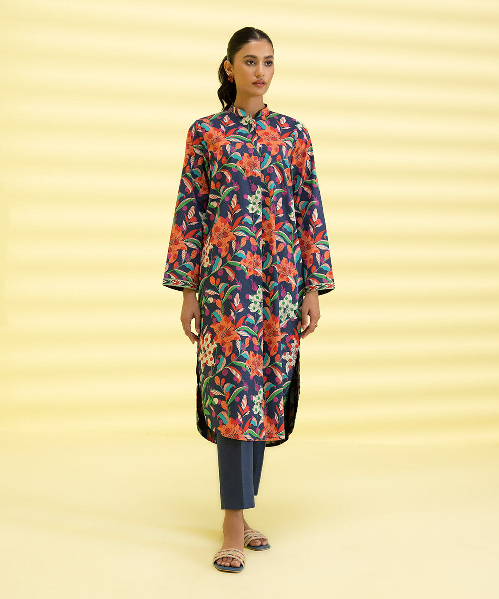PRINTED LAWN SUIT - Navy Blue