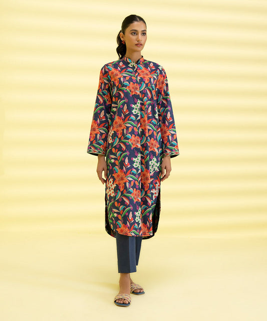 PRINTED LAWN SUIT - Navy Blue