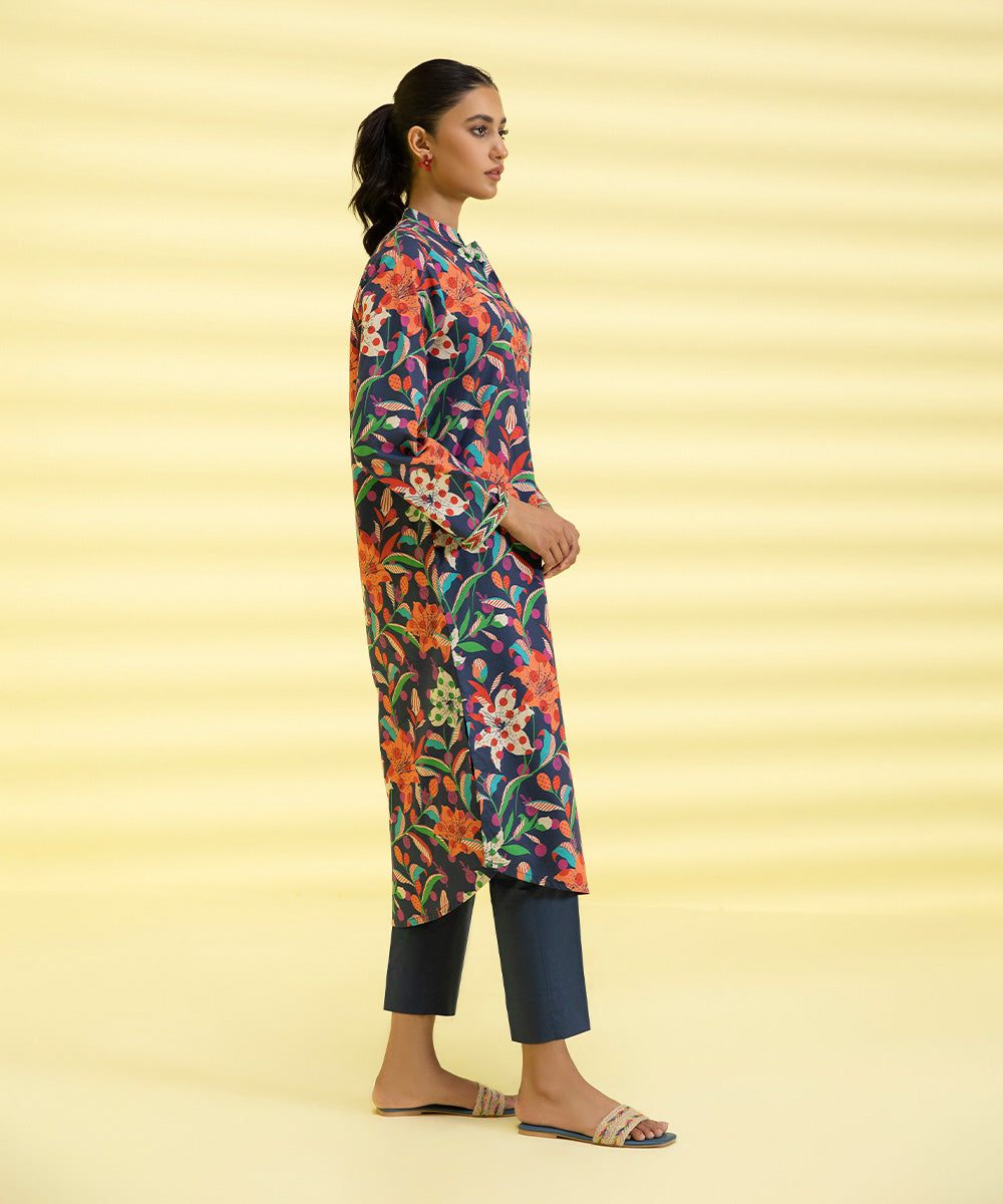PRINTED LAWN SUIT - Navy Blue